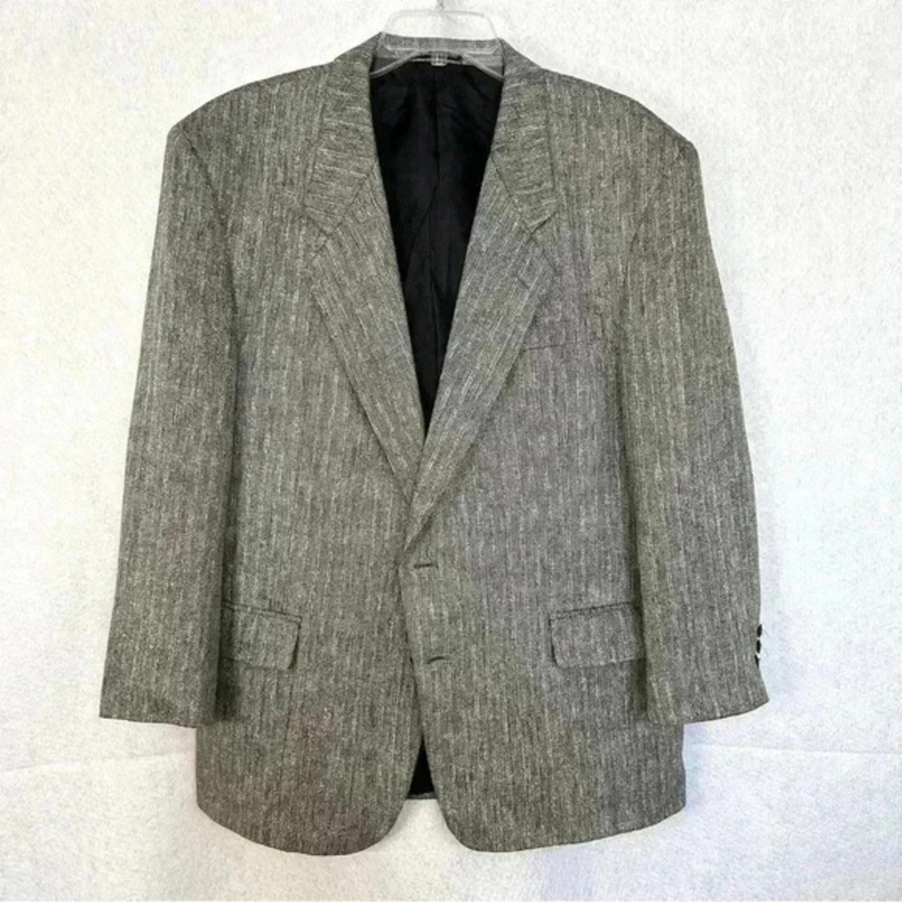 Pierre Balmain Paris Silk Wool Blazer Mens 44R Brown Tweed Suit Jacket Formal